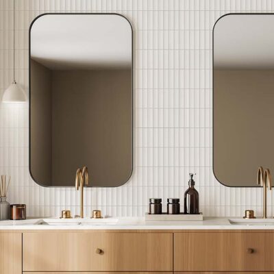 Arc curved-profile mosaic tile range with satin finish and refined modern movement.