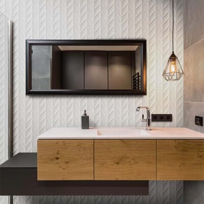 Arrow Classic White embossed satin tile with refined arrowhead pattern.
