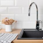 Bevelled edge kitchen splashback tiles, adding texture and visual interest.