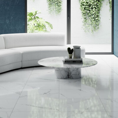 Carrara Statuari marble-look tile range with soft veining and elegant style.