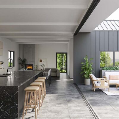 Caspian minimalist stone-look tile range suitable for indoor, outdoor and wet areas.