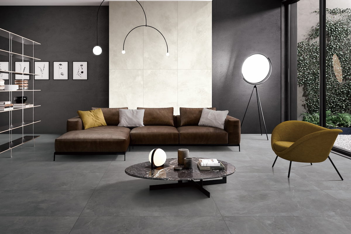 Caspian Charcoal 600x1200 in a hotel lobby