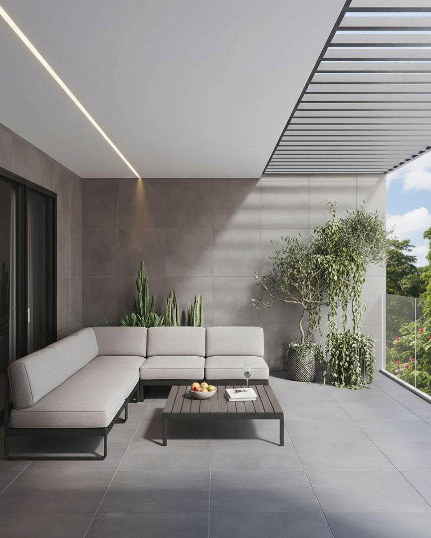 Outdoor Balcony with Porcelain Tiles