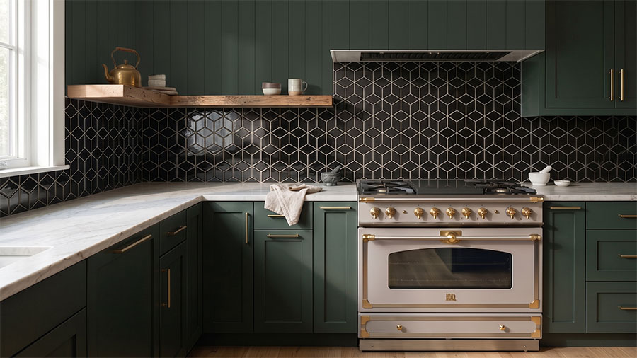 Diamond Black Gloss Mosaic Tiles Splashback