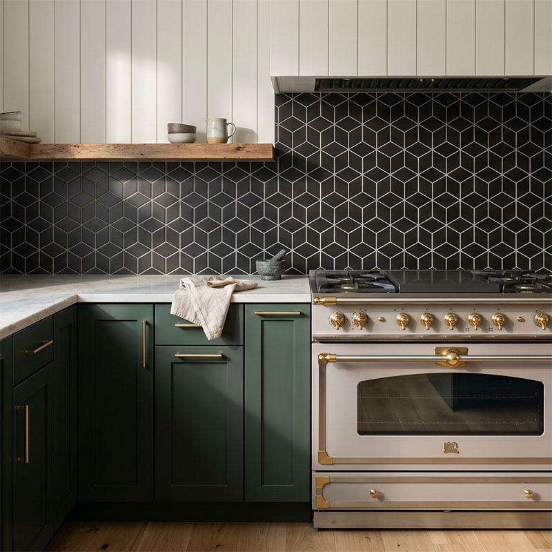 Diamond Black Satin tiles featured on bathroom walls with a modern dark finish and contemporary styling