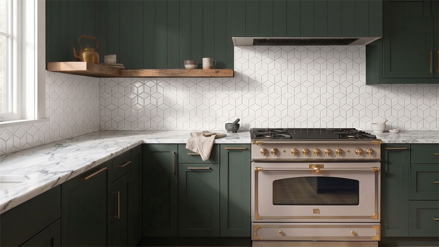 Diamond White Gloss Mosaic Tiles Splashback