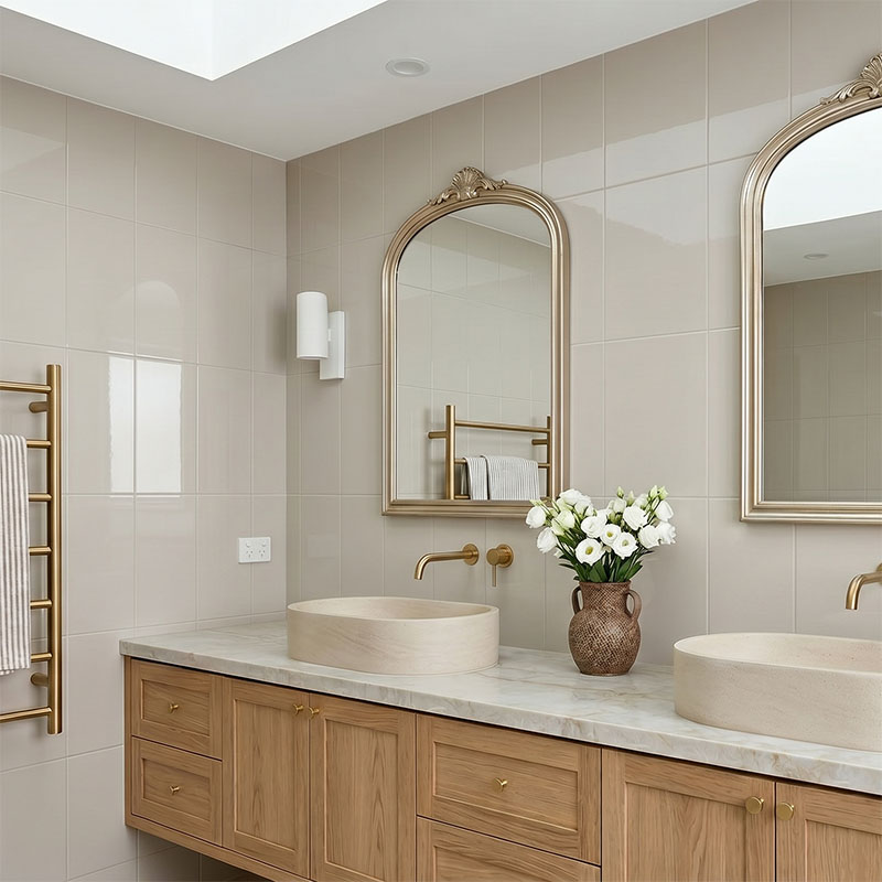 Granite Gloss tiles installed in a stylish bathroom setting with polished surfaces and neutral tones