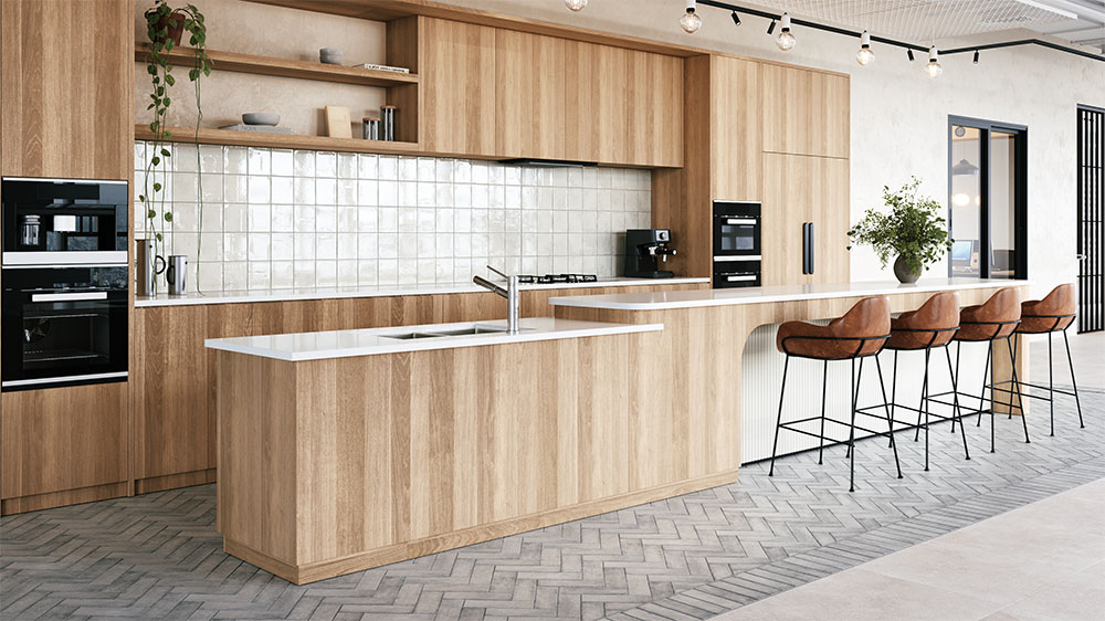 Modern kitchen showcasing tiled surfaces designed for durability, style, and everyday functionality.