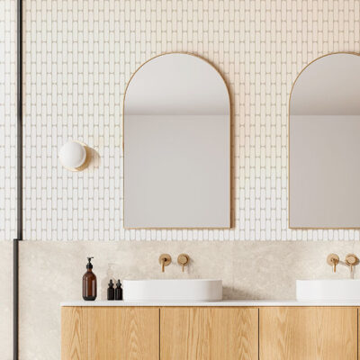 Luna oval mosaic tile range in White or Carrara with flowing, elegant curves.