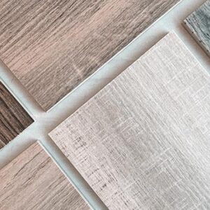 Natural timber-look brown tiles, mimicking the warmth and texture of wood.