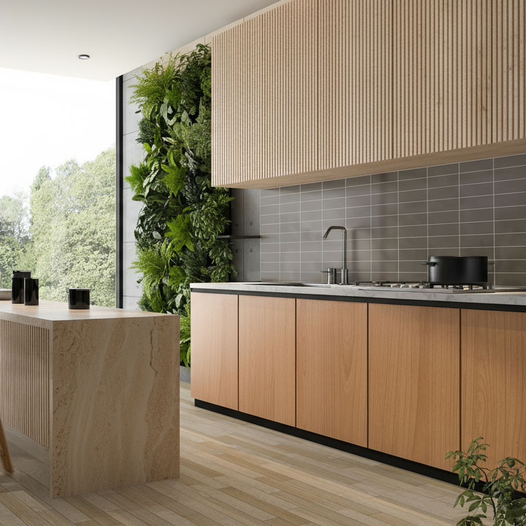 Neutral Coffee Gloss Tiles in Kitchen Setting