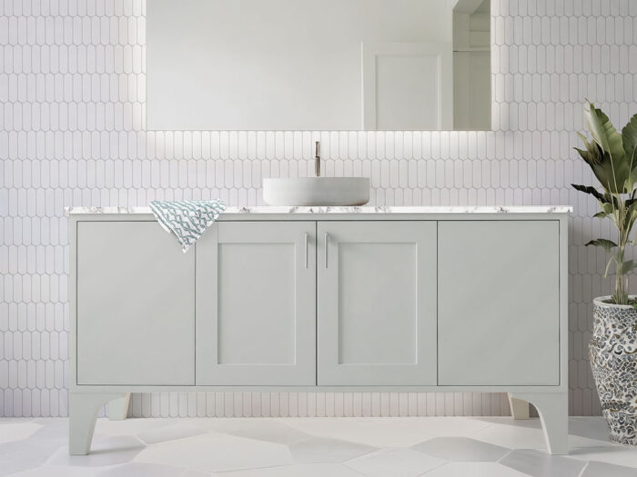 Ovella White mosaic tiles in modern elegant bathroom setting