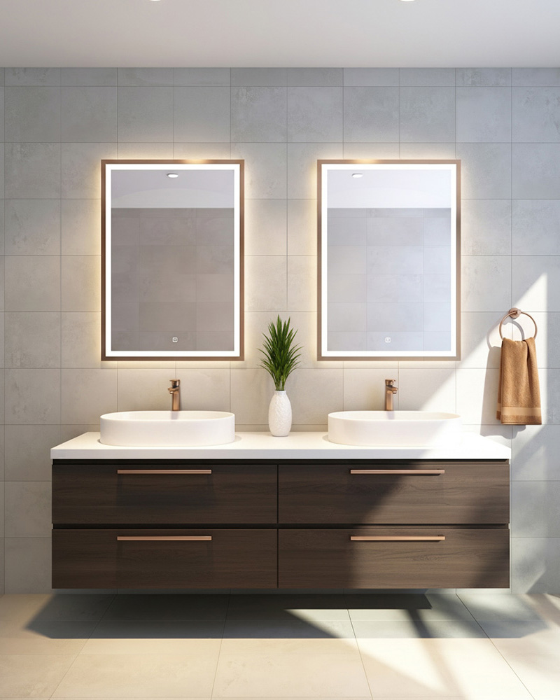 Bathroom with Pavement White 300x300mm tiles designed using the 60-30-10 colour balance rule