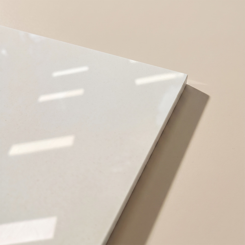 Polished porcelain tile with a reflective mirror-like surface