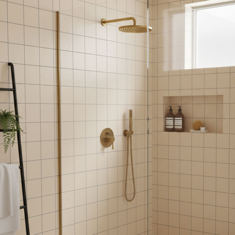 Shower featuring water-resistant and low-slip tiles for wet areas.