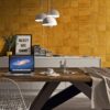 Modern dining room showcasing stylish Solar Amber matt tiles in a contemporary setting.