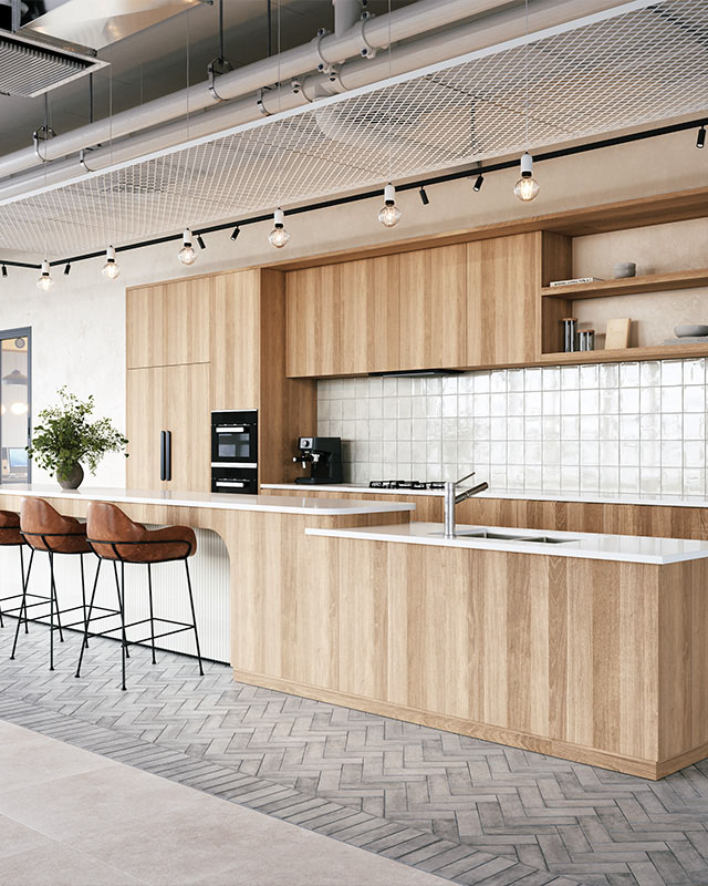 Solar Ash 75x230mm Matt Floor Tiles in Kitchen