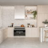 Modern kitchen design highlighted by a trendy Solar Pearl Gloss tiled wall.