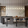 Contemporary dining showcasing white walls in Solar Pearl Gloss tiles.