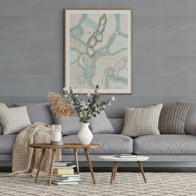 Sonic fabric-grain tile range with subtle texture in Ice, Silver, and Ash tones.