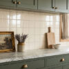 Kitchen splashback featuring Spectrum Classic Cream tiles, delivering a warm neutral backdrop suited to both modern and classic kitchens.