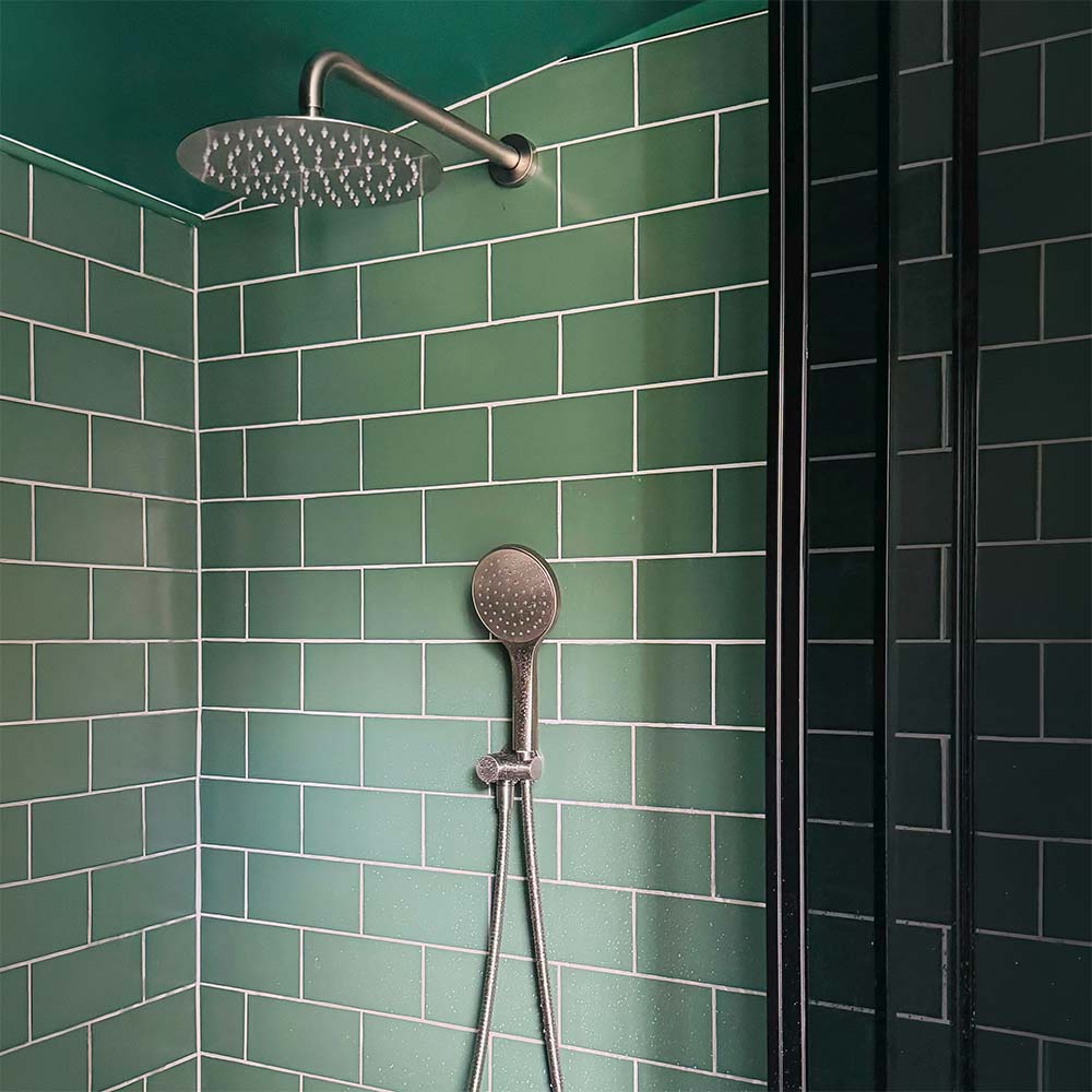 Bathroom with Spectrum Plus tiles featuring glossy surface and contemporary styling