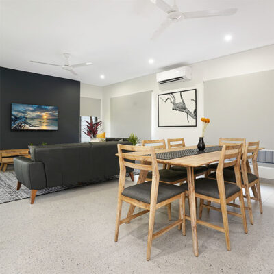 Stamford industrial concrete-look tile range with raw aggregate texture.