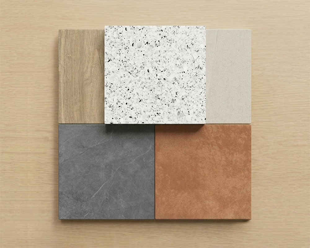 100x100mm tile samples arranged in a sample layout