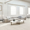 Toscana Bianco tiles in a stylish seating area with soft furnishings and natural accents