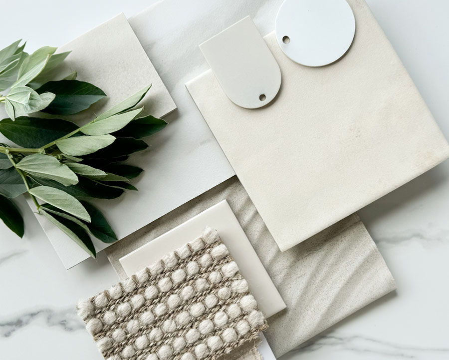White interior design palette highlighting how white tones create a bright and spacious feel