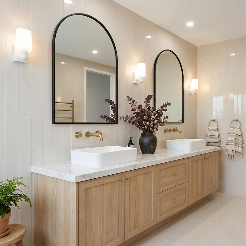 Whitehaven Polished 150x600mm tiles featured in a contemporary bathroom setting with a sleek polished finish